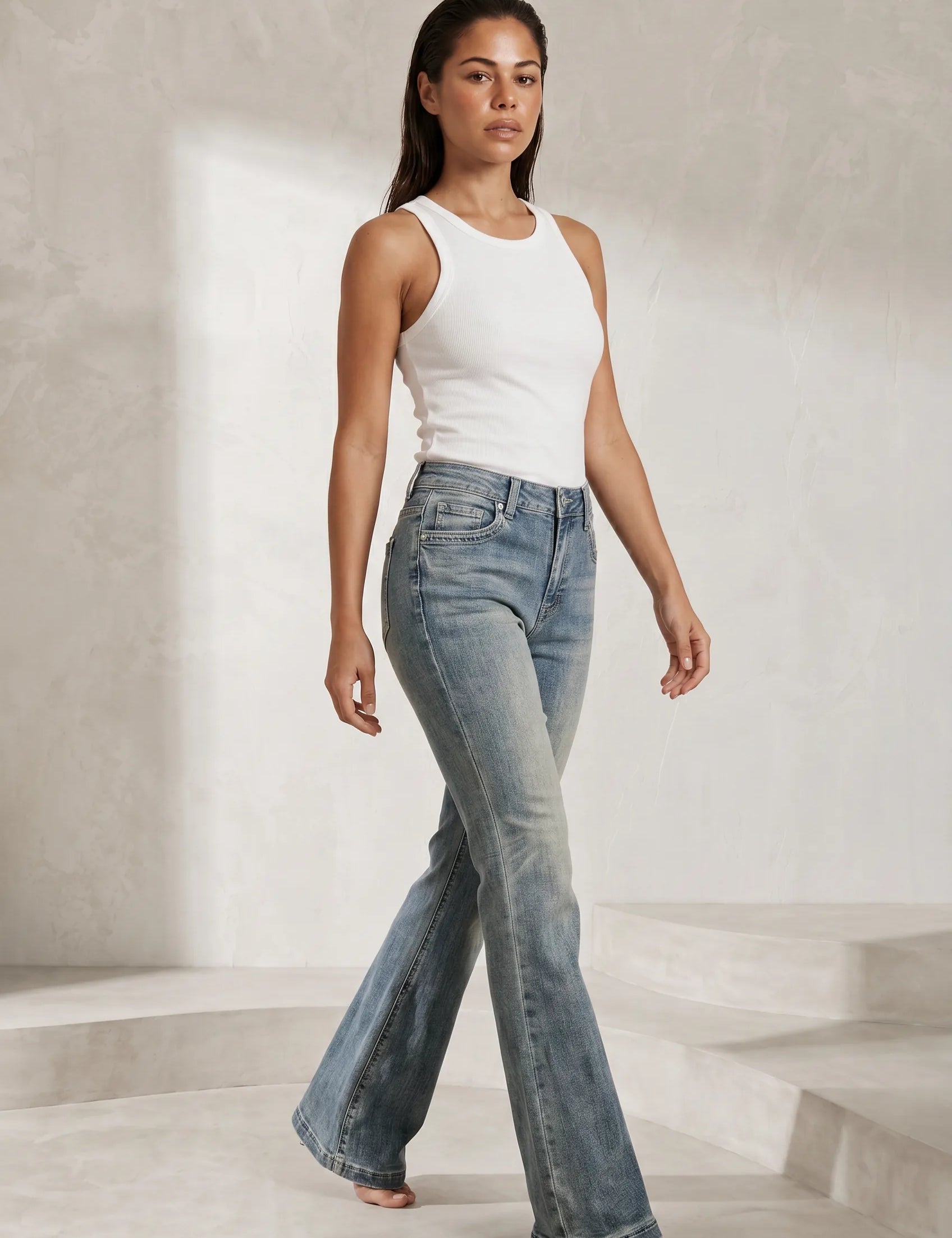 Jean bleu taille haute évasé | Lounelle Paris