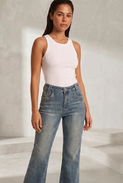 Jean bleu taille haute évasé | Lounelle Paris
