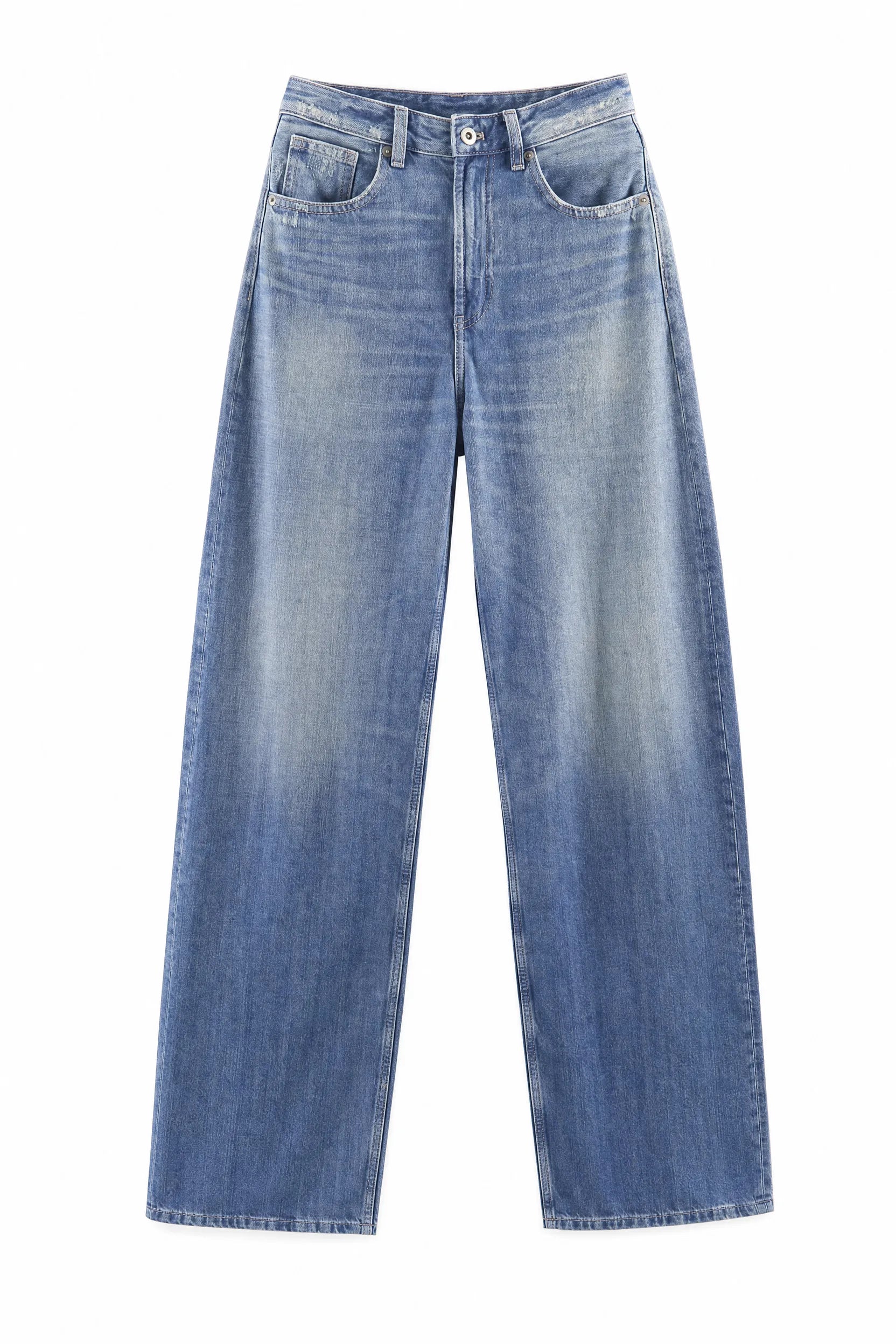 Jean bleu taille haute jambe large | Lounelle Paris