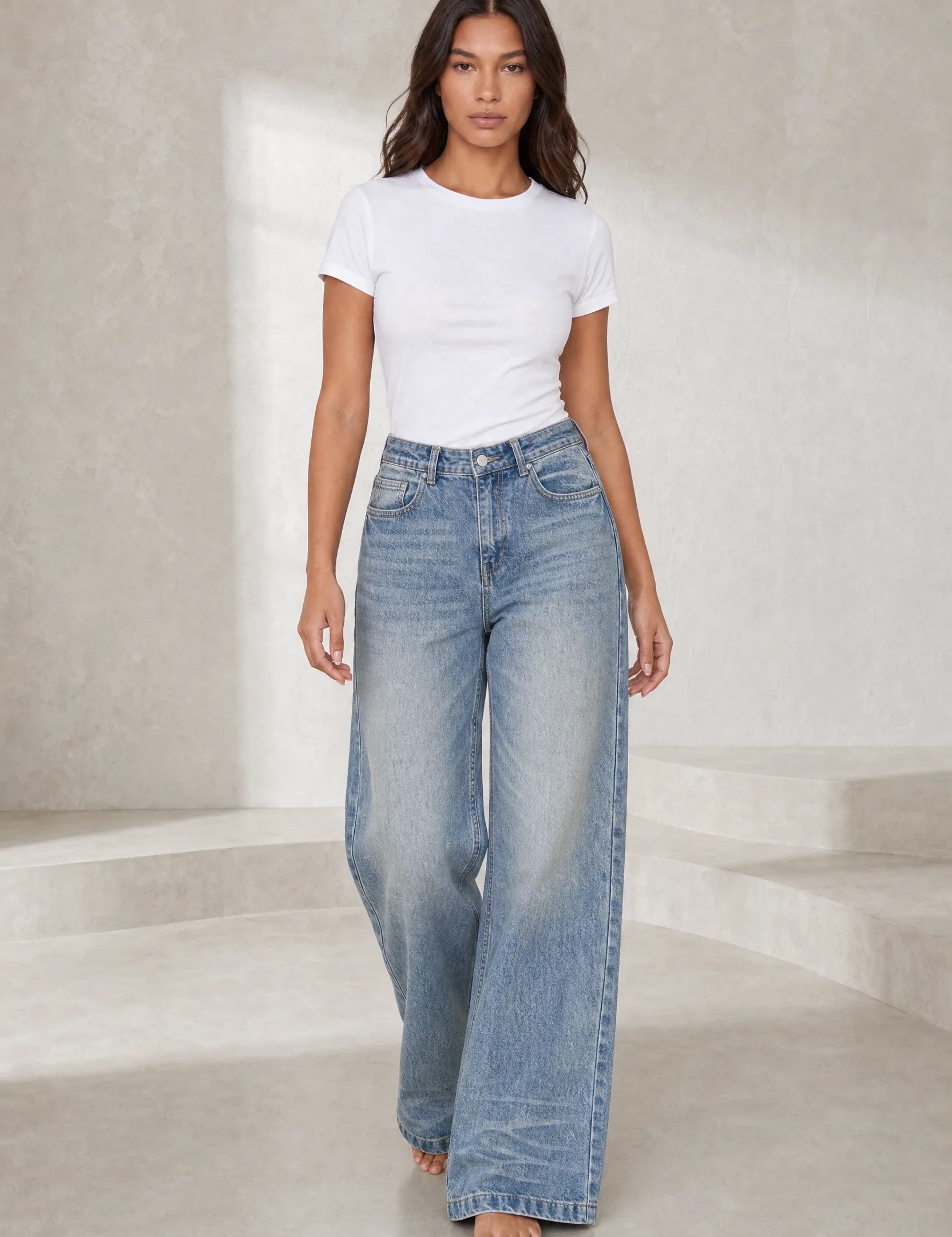 Jean bleu taille mi-haute coupe ample | Lounelle Paris