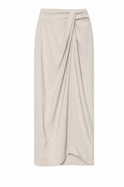 Jupe beige drapée effet portefeuille | Lounelle Paris
