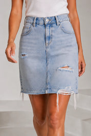 Jupe en jean bleu clair déchirée | Lounelle Paris