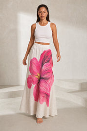 Jupe longue rose à imprimé floral | Lounelle Paris