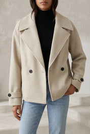 Manteau court écru double boutonnage | Lounelle Paris