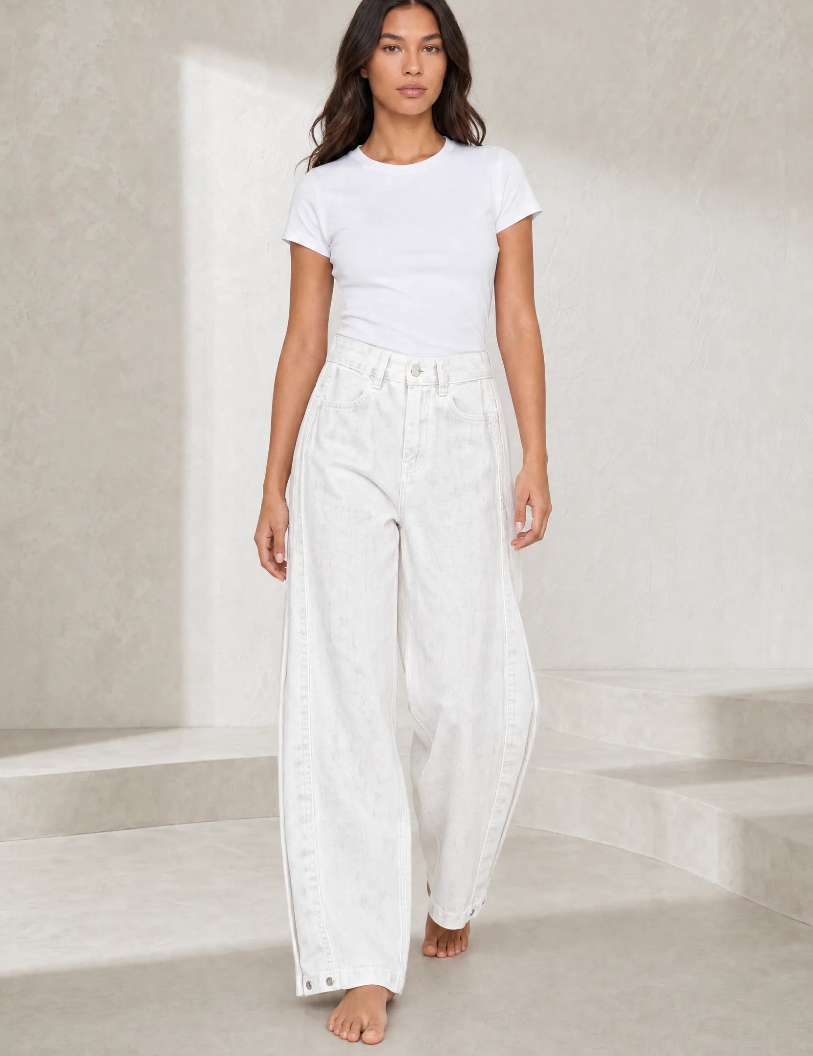 Pantalon blanc ample effet délavé | Lounelle Paris