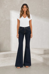 Pantalon bleu foncé évasé taille mi-haute