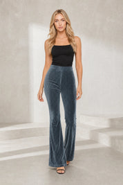 Pantalon gris foncé taille haute évasé | Lounelle Paris