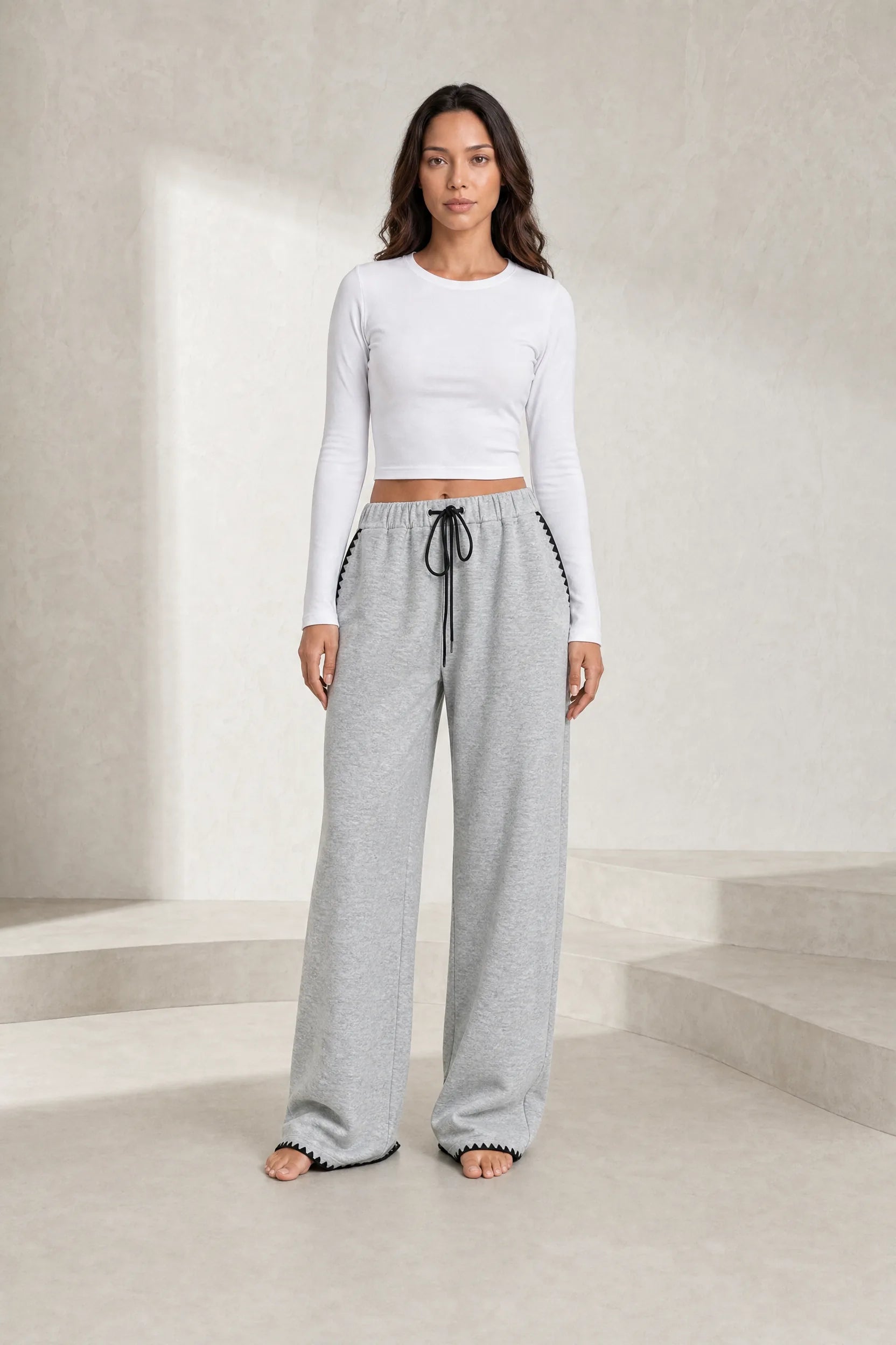 Pantalon gris large taille haute | Lounelle Paris