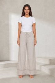 Pantalon large beige taille haute | Lounelle Paris