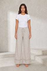 Pantalon large beige taille haute