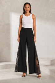Pantalon large noir taille haute dentelle | Lounelle Paris
