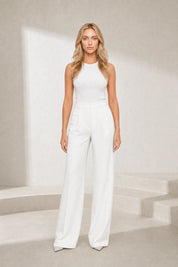 Pantalon tailleur blanc taille haute | Lounelle Paris