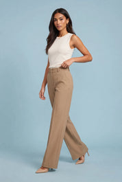 Pantalon tailleur camel coupe large | Vue de face | Lounelle Paris