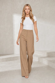 Pantalon tailleur camel coupe large | Lounelle Paris
