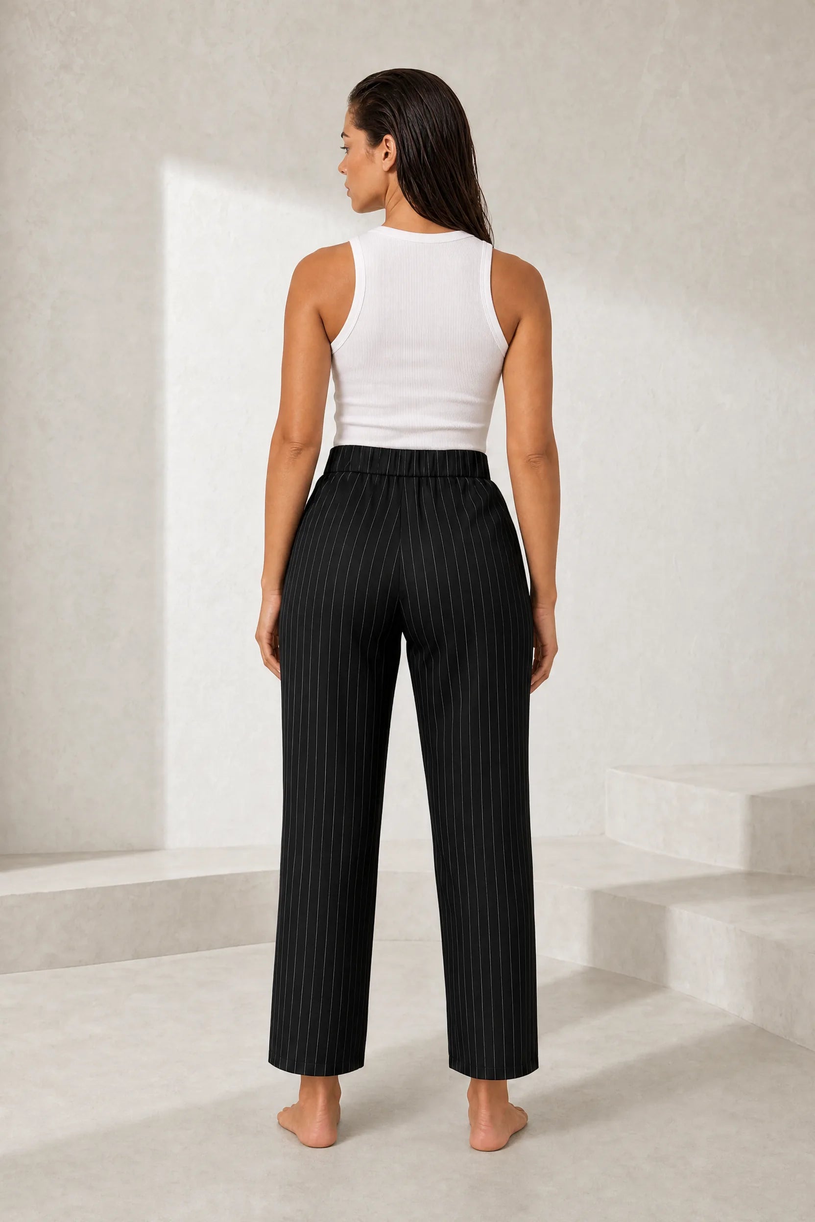 Pantalon tailleur rayé taille haute | Lounelle Paris