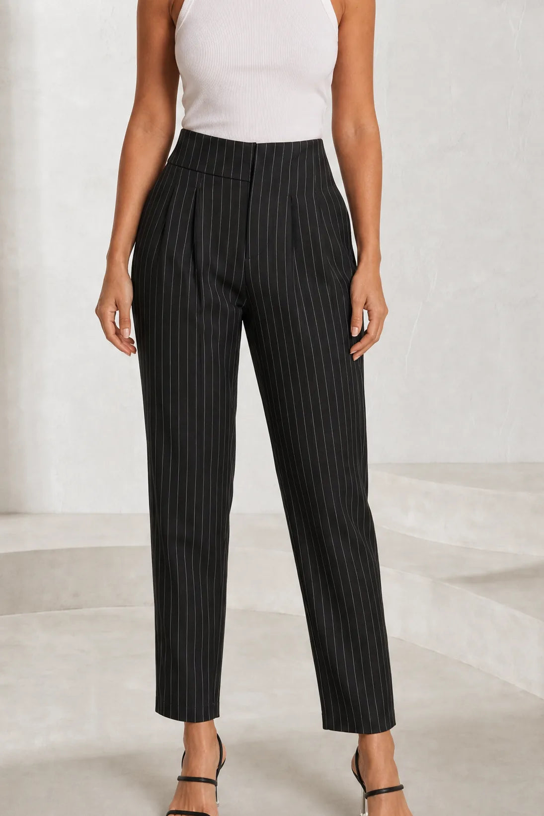 Pantalon tailleur rayé taille haute | Lounelle Paris