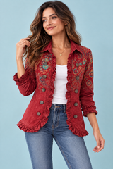 Chaqueta entallada roja con estampado de leopardo