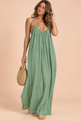Vestido largo fluido con espalda descubierta Verde claro