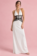 Vestido largo blanco de satén y encaje