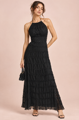 Vestido largo plisado negro