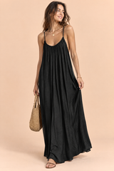 Vestido largo fluido con espalda descubierta Negro