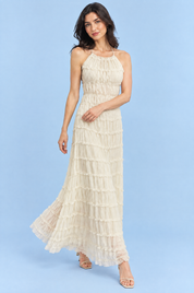 Robe longue plissée écrue | Vue en mouvement | Lounelle Paris