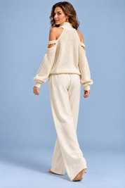 Ensemble pantalon deux pièces oversize écru à découpe | Vue de dos | Lounelle Paris