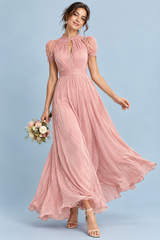 Vestido largo plisado rosa