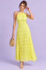 Vestido largo plisado amarillo