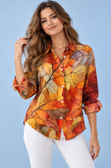 Camisa naranja con estampado floral