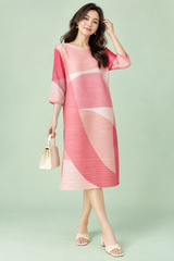 Vestido midi plisado rosa de corte evasé