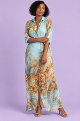 Vestido camisero midi estampado azul claro