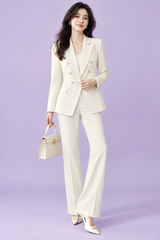 Traje de pantalón blanco roto cruzado