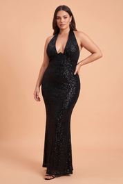 Robe longue à sequins dos nu noire | Porté sur une autre silhouette | Lounelle Paris