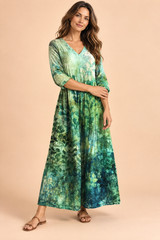 Vestido midi verde fluido con escote en V
