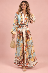 Conjunto estampado de camisa y falda multicolor
