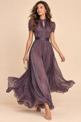 Vestido largo plisado malva