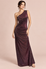 Vestido burdeos de lentejuelas de un solo hombro