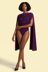 Body morado ajustado y fruncido con cuello drapeado