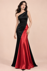 Vestido negro y rojo de un hombro