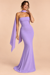 Vestido morado largo de fiesta palabra de honor con corte sirena
