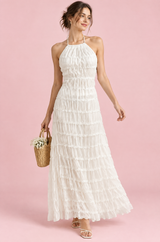 Vestido largo plisado blanco