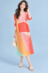 Vestido midi plisado amarillo de corte evasé