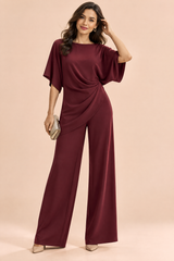 Conjunto burdeos de pantalón plisado y pierna ancha