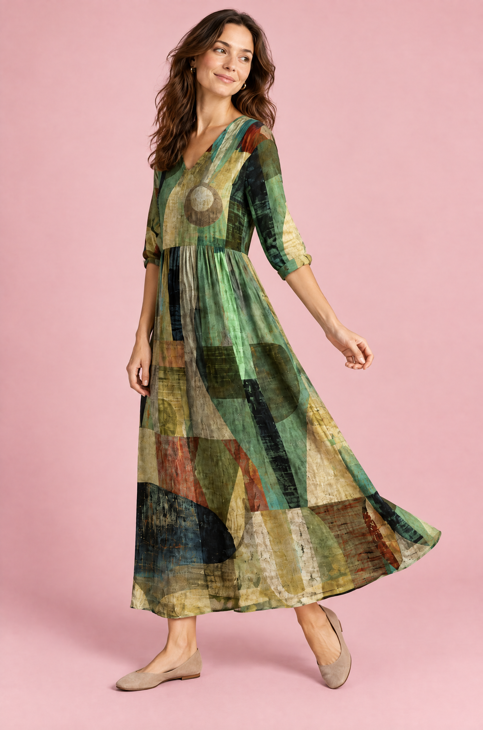 Robe verte fluide à col en V | Vue de dos | Lounelle Paris