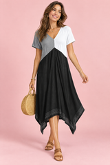 Vestido midi asimétrico negro con escote en V