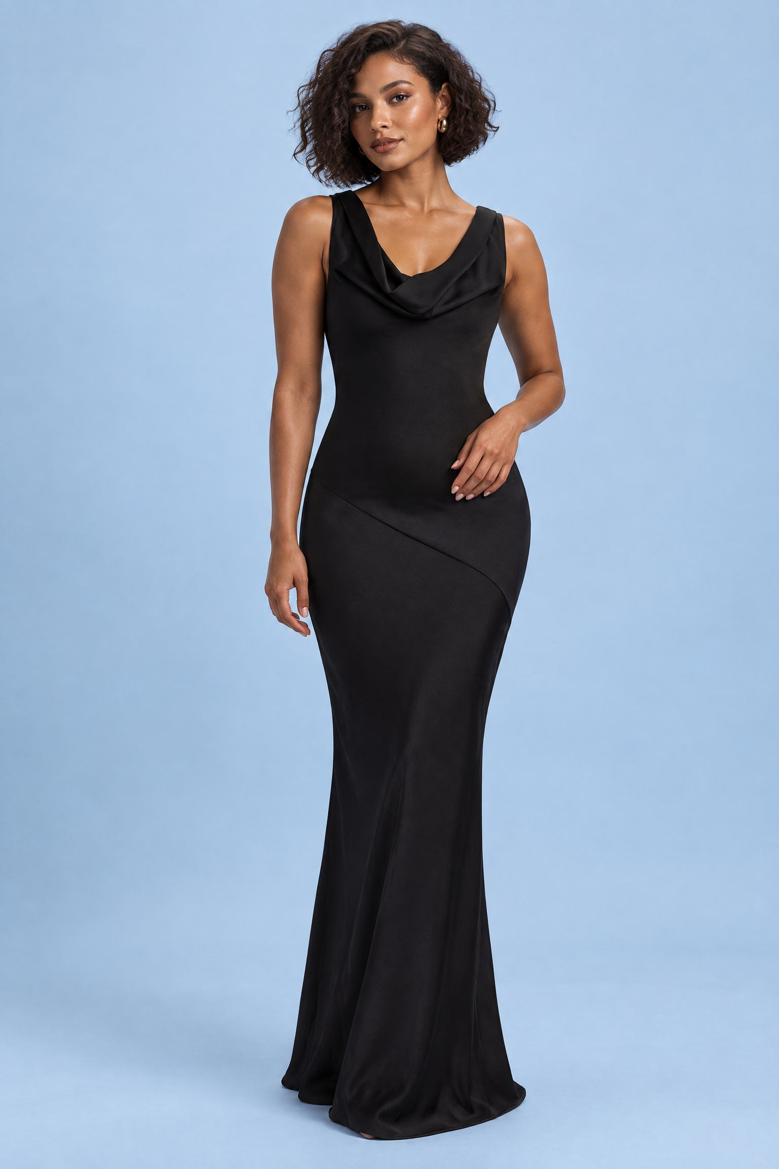 Robe longue asymétrique torsadée noire | Vue de face | Lounelle Paris