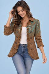 Chaqueta entallada marrón con estampado de leopardo