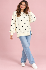 Sudadera oversize de lunares en blanco roto