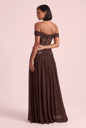 Robe marron à découpes et col bénitier | Vue de dos | Lounelle Paris